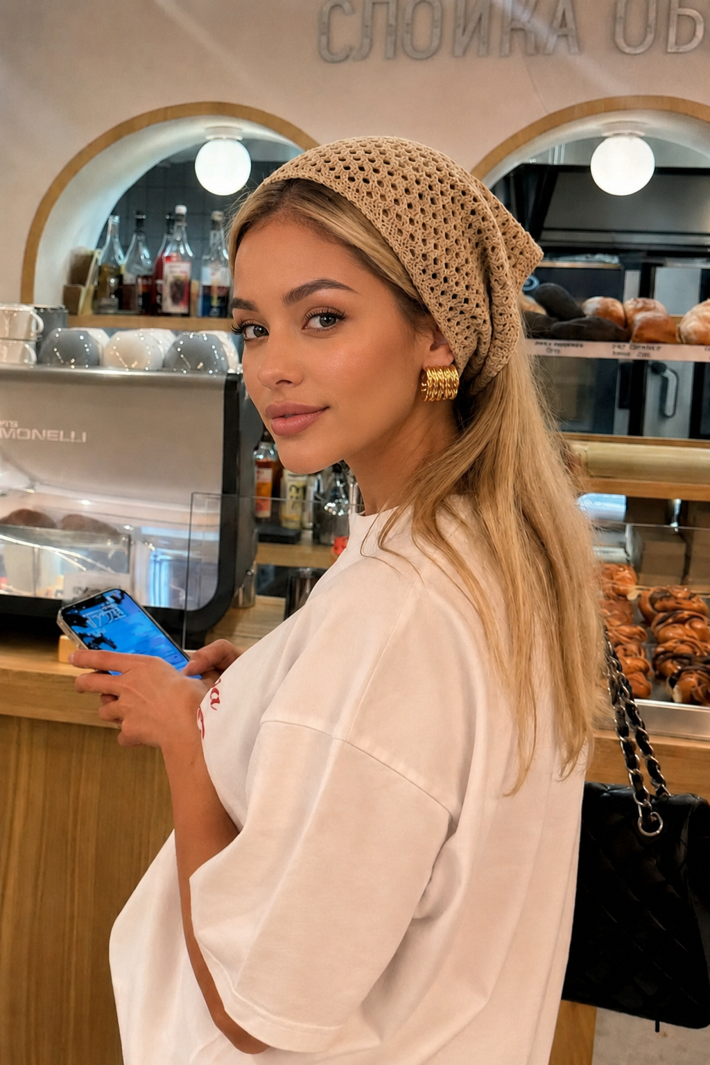 Velisse Kadın Kahve File Model Örgü Bandana | Bohem Triko Saç Bandı